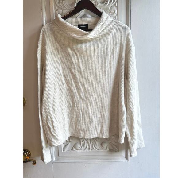 MONROW Cowl-Neck Waffle-Knit Sweater Women’s Size XL Thermal Lounge Pullover - Picture 2 of 10